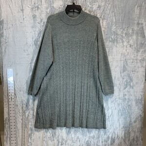 Modcloth Women Dress 1X Cable knit Sweater Long Sleeve Mock Neck Gray Wool Blend